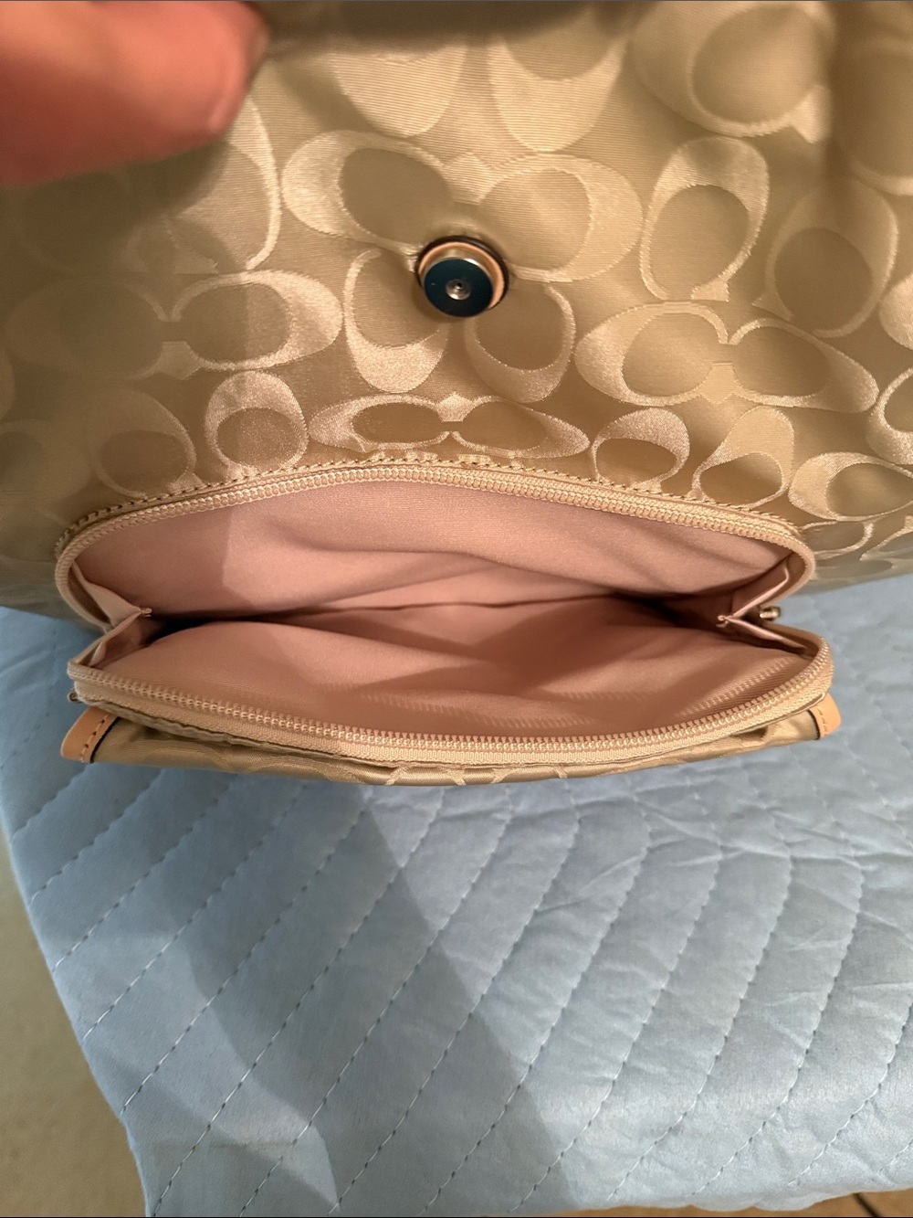 Coach Cream Signature Nylon Backpack with Pink Trim - Picture 8 of 13